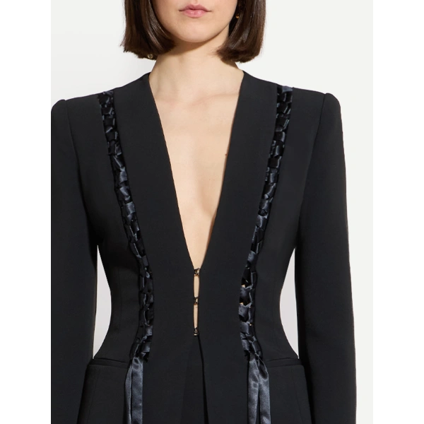 Zuhair Murad Lace-Up Cady Jacket in Black | Blazers | Coveti