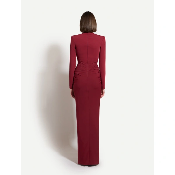 Zuhair Murad Long-Sleeved Cady Dress in Tawny Port | Evening Gowns | Coveti