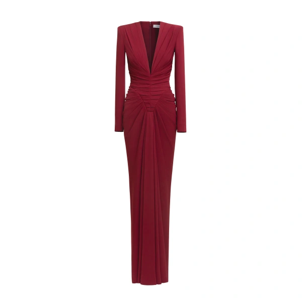 Long-Sleeved Cady Dress in Tawny Port