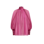 Zuhair Murad Long-Sleeved Chiffon Blouse in Violet Quartz | Blouses | Coveti