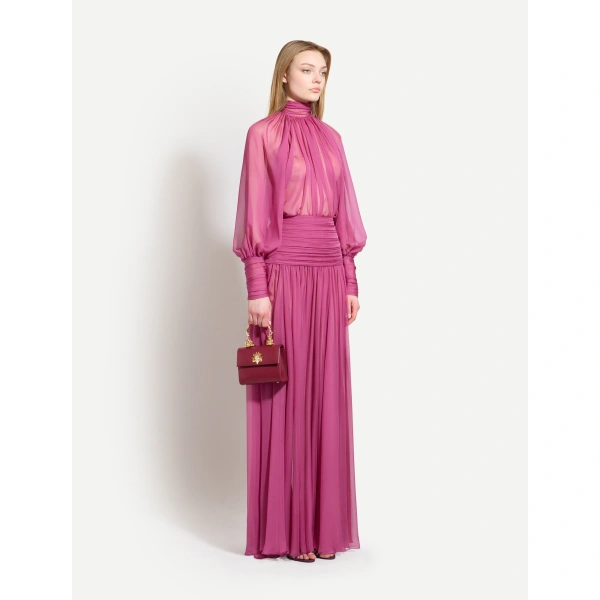 Zuhair Murad Long-Sleeved Chiffon Blouse in Violet Quartz | Blouses | Coveti