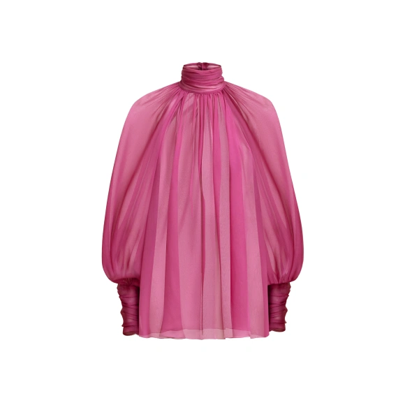 Long-Sleeved Chiffon Blouse in Violet Quartz