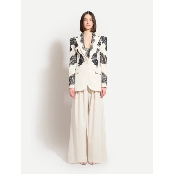 Zuhair Murad Wide-Leg Wool Trousers in Eggnog | Wide-Leg Pants | Coveti
