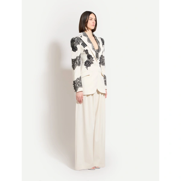 Zuhair Murad Wide-Leg Wool Trousers in Eggnog | Wide-Leg Pants | Coveti