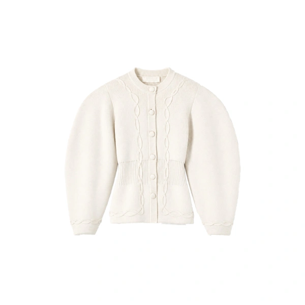 Adrian Embroidered Wool Knit Jacket in Ecru