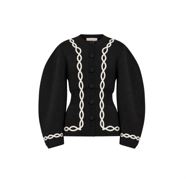 Adrian Wool Knit Jacket in Black and White