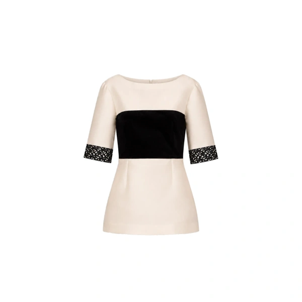 Destree Amina Smart Lace Cotton Top in Black and White | Long Sleeve Tops | Coveti