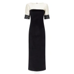Destree Amina Smart Velvet Dress in Black and White | Midi Dresses | Coveti