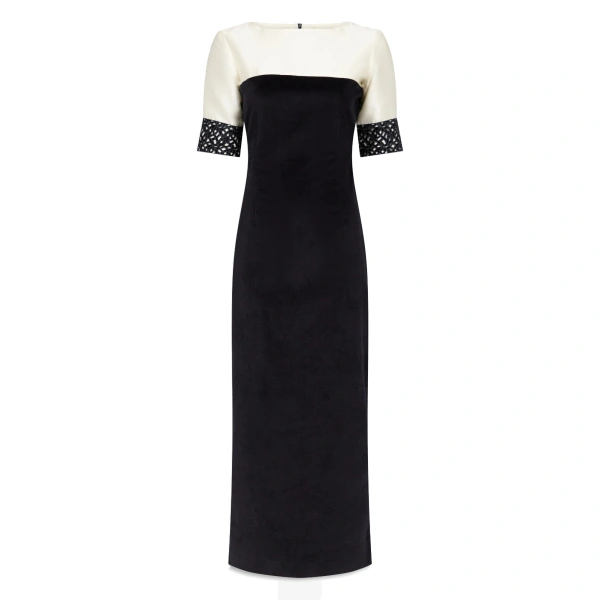 Amina Smart Velvet Dress in Black and White