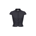 Destree Amoako Denim Cropped Top in Dark Blue | Long Sleeve Tops | Coveti