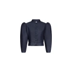 Destree Amoako Denim Puff-Sleeve Jacket in Dark Blue | Denim Jackets | Coveti