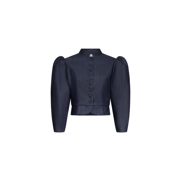 Amoako Denim Puff-Sleeve Jacket in Dark Blue