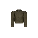 Destree Amoako Denim Puff-Sleeve Jacket in Khaki | Denim Jackets | Coveti