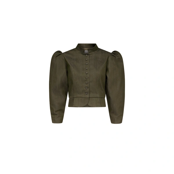 Amoako Denim Puff-Sleeve Jacket in Khaki
