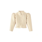 Destree Amoako Satin Puff-Sleeve Jacket in Beige | Blazers | Coveti