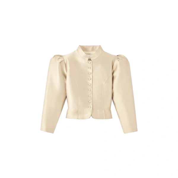 Amoako Satin Puff-Sleeve Jacket in Beige