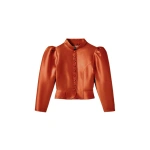 Destree Amoako Satin Puff-Sleeve Jacket in Terracotta | Blazers | Coveti