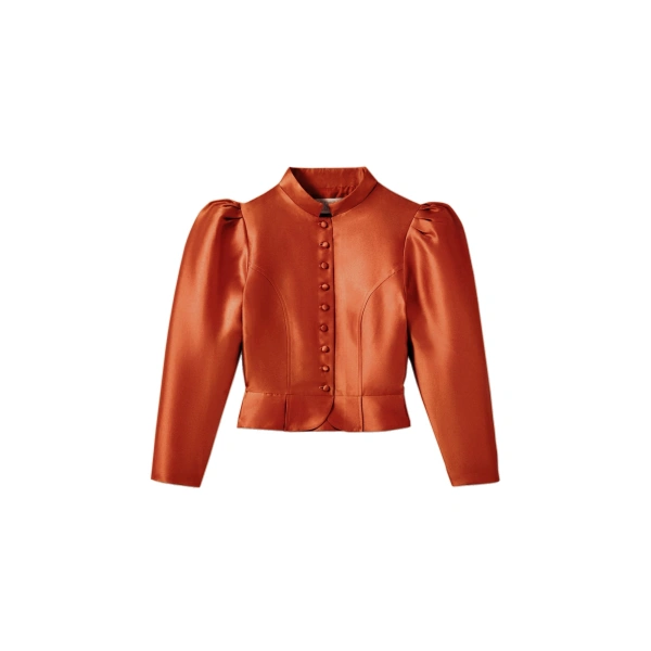Destree Amoako Satin Puff-Sleeve Jacket in Terracotta | Blazers | Coveti