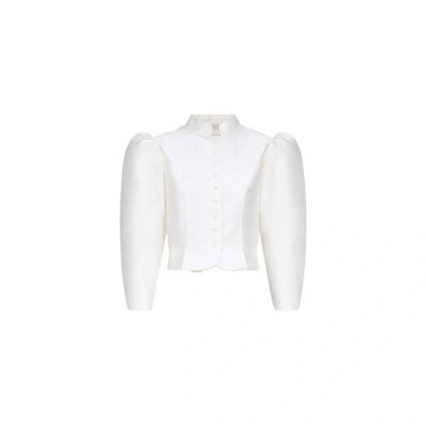 Destree Amoako Satin Puff-Sleeve Jacket in White | Blazers | Coveti