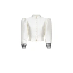 Destree Amoako Satin Puff-Sleeve Jacket with Embroidery in White | Blazers | Coveti