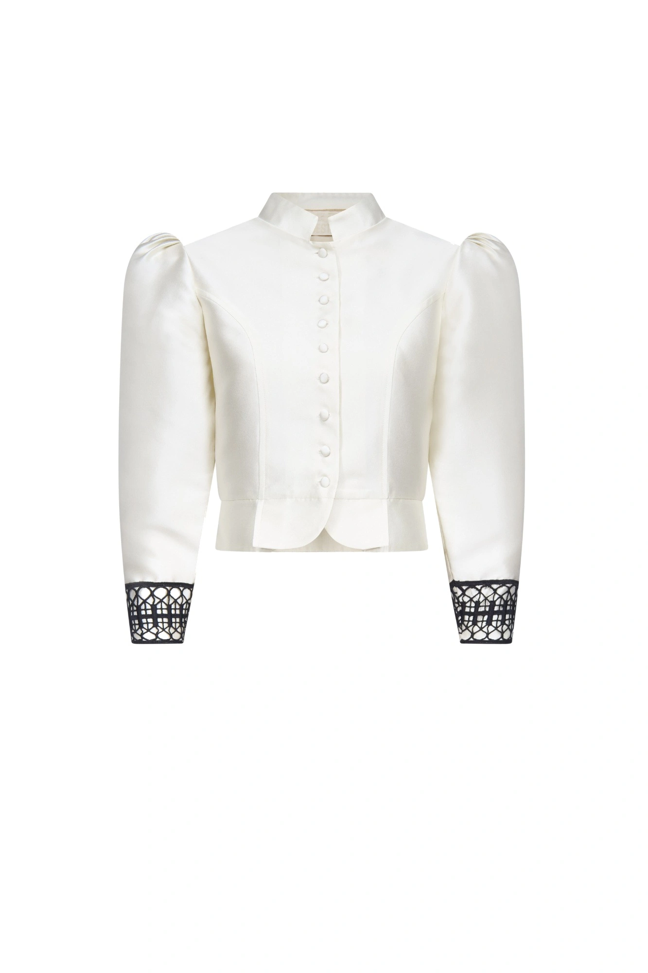 Destree Amoako Satin Puff-Sleeve Jacket with Embroidery in White Destree Amoako Satin Puff-Sleeve Jacket with Embroidery in White | Blazers | Coveti
