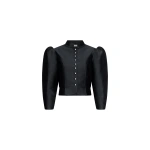 Destree Amoako Satin Puff-Sleeve Jacket with Pearls in Black | Blazers | Coveti