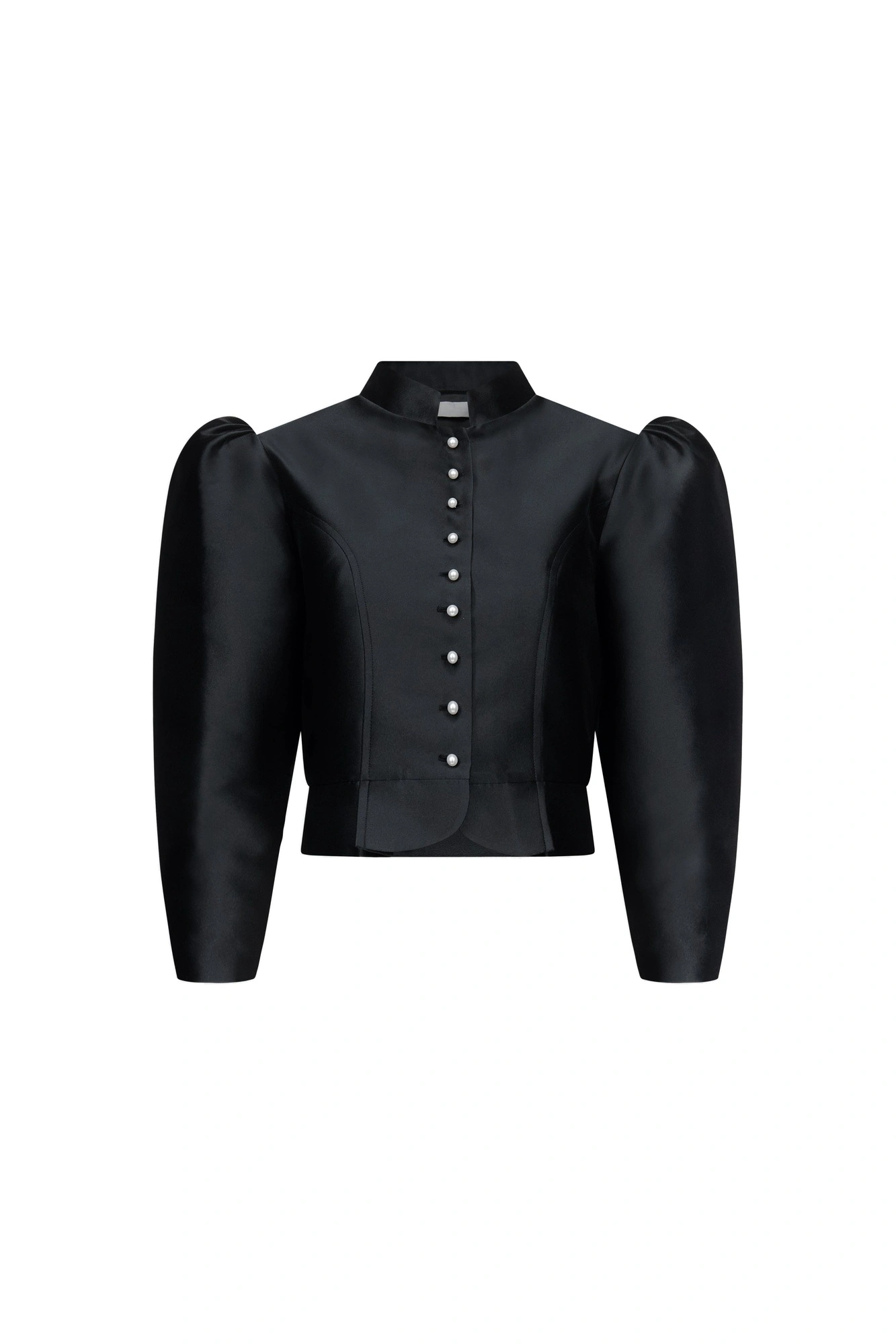 Destree Amoako Satin Puff-Sleeve Jacket with Pearls in Black Destree Amoako Satin Puff-Sleeve Jacket with Pearls in Black | Blazers | Coveti