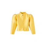 Destree Amoako Satin Puff-Sleeve Jacket in Yellow | Blazers | Coveti