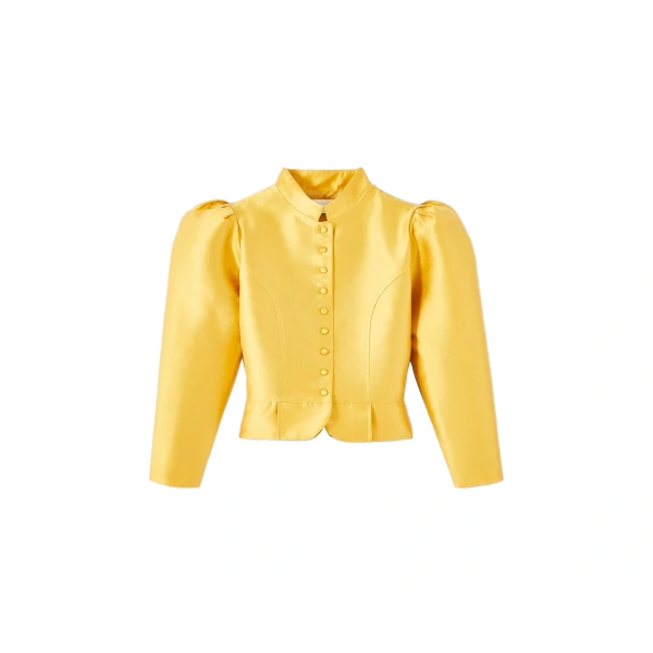 Amoako Satin Puff-Sleeve Jacket in Yellow