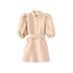 Destree Amoako Satin Puff-Sleeve Mini Dress in Nude | Mini Dresses | Coveti
