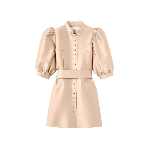 Amoako Satin Puff-Sleeve Mini Dress in Nude