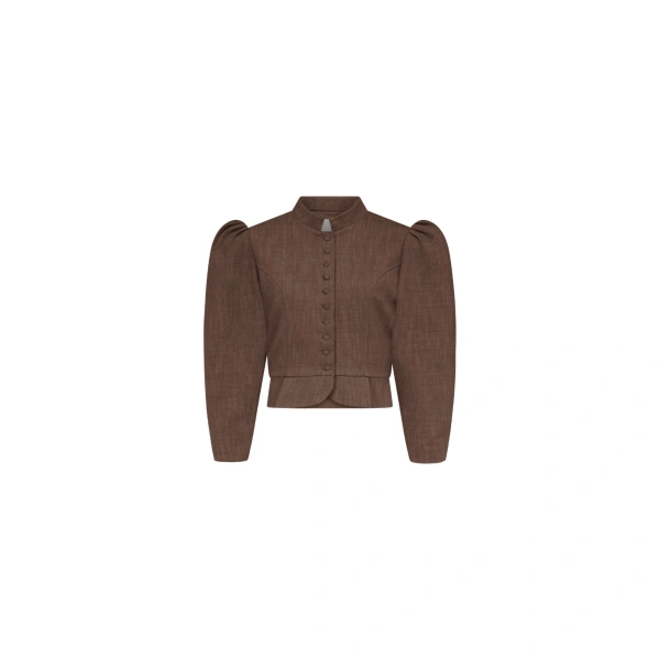 Amoako Stretch Puff-Sleeve Jacket in Brown