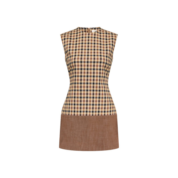 Carole Checked Sleeveless Dress in Camel