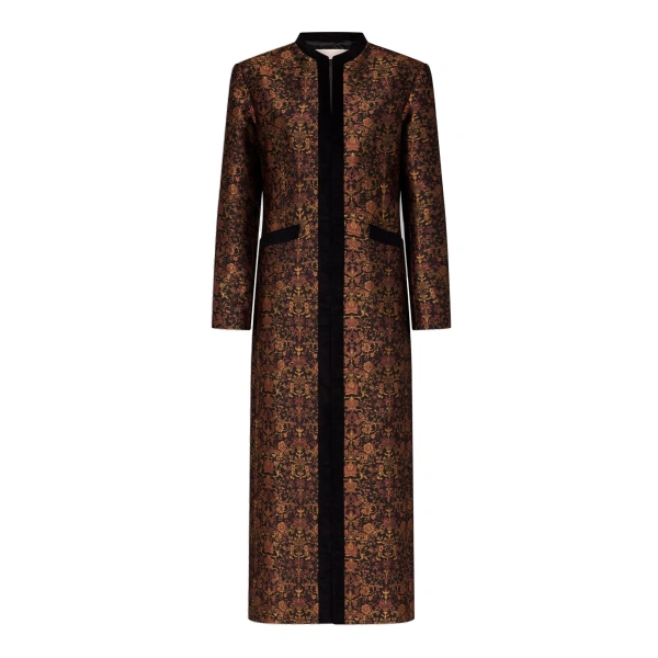 Eden Garden Floral Jacquard Long Coat in Black and Rust