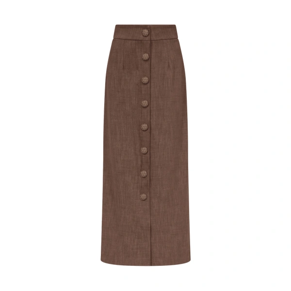 Ivan Buttoned Long Skirt in Brown