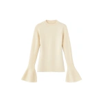 Destree Joan Wool Flared-Sleeve Top in Beige | Sweaters | Coveti
