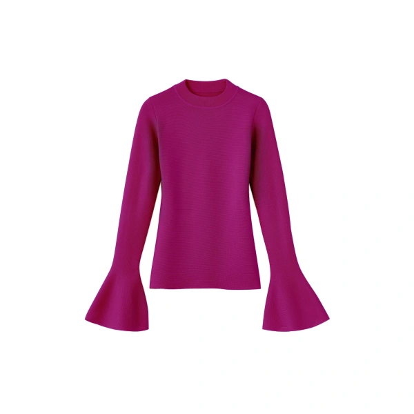Joan Wool Flared-Sleeve Top in Fuchsia