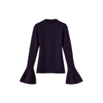 Destree Joan Wool Flared-Sleeve Top in Navy Blue | Sweaters | Coveti