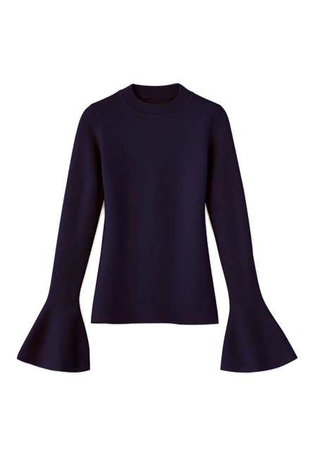 Destree Joan Wool Flared-Sleeve Top in Navy Blue Destree Joan Wool Flared-Sleeve Top in Navy Blue | Sweaters | Coveti