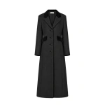 Destree Maria Wool Tailored Coat with Velvet Details in Black | Wool & Cashmere Coats | Coveti