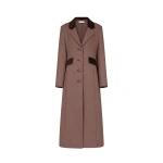 Destree Maria Wool Tailored Coat with Velvet Details in Taupe | Wool & Cashmere Coats | Coveti