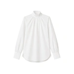 Destree Roberta Cotton Poplin High-Neck Blouse in White | Blouses | Coveti