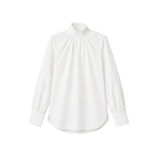 Roberta Cotton Poplin High-Neck Blouse in White