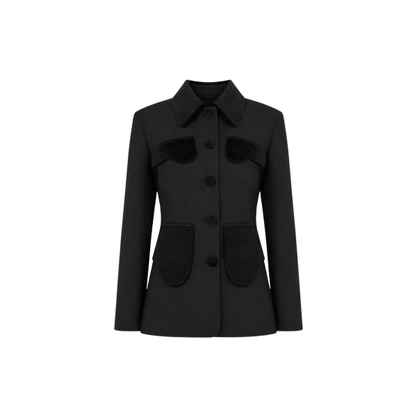 Tamara Utility Jacket with Velvet Details in Black