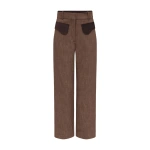 Destree Tina Straight Trousers with Velvet Details in Brown | Tailored Pants | Coveti