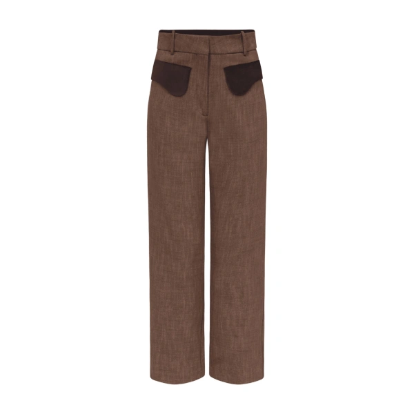 Tina Straight Trousers with Velvet Details in Brown