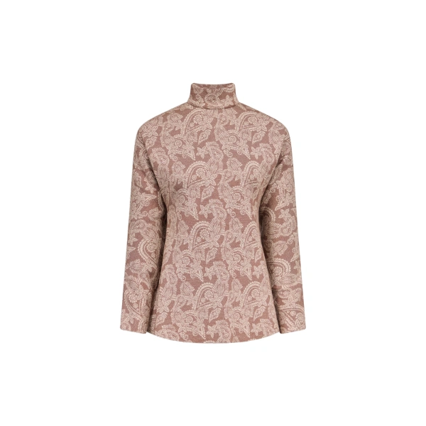 Wenda Paisley Mock-Neck Top in Brown