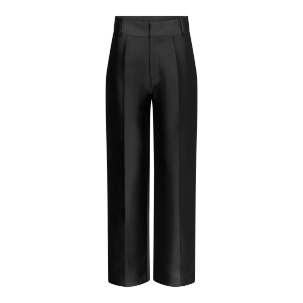 Yoshitomo Satin Wide-Leg Trousers in Black