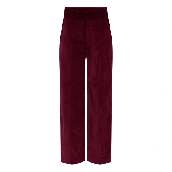 Destree Yoshitomo Velvet Straight Trousers in Burgundy | Tailored Pants | Coveti