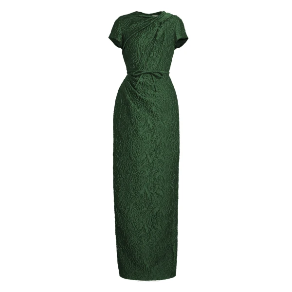 Cloque Jacquard Draped Gown